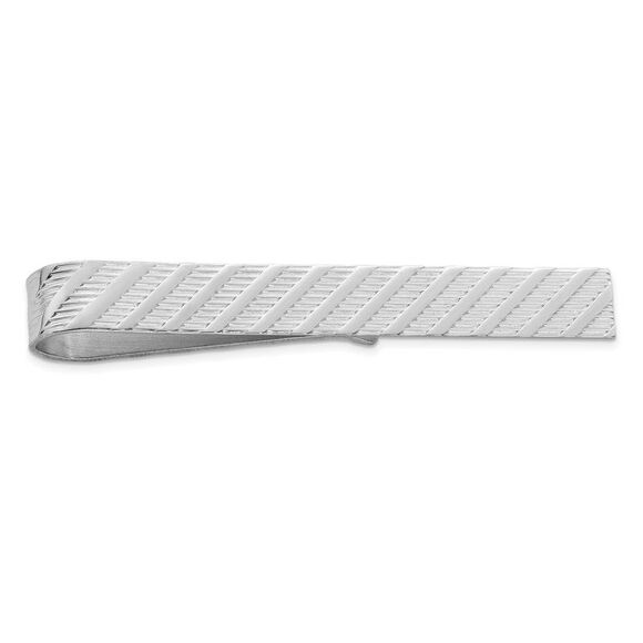 Rhodium Plated Sterling Silver Diagonal Striped Tie Bar, 6 x 50mm - Picture 1 of 3